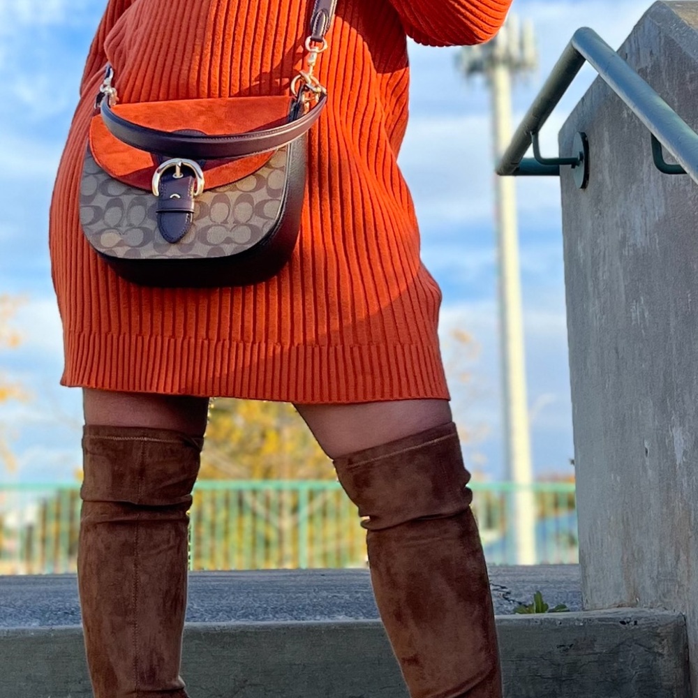 Coach Kleo rusted suede, brown and Tan Crossbody Bag with Gold Accents. Tagless.